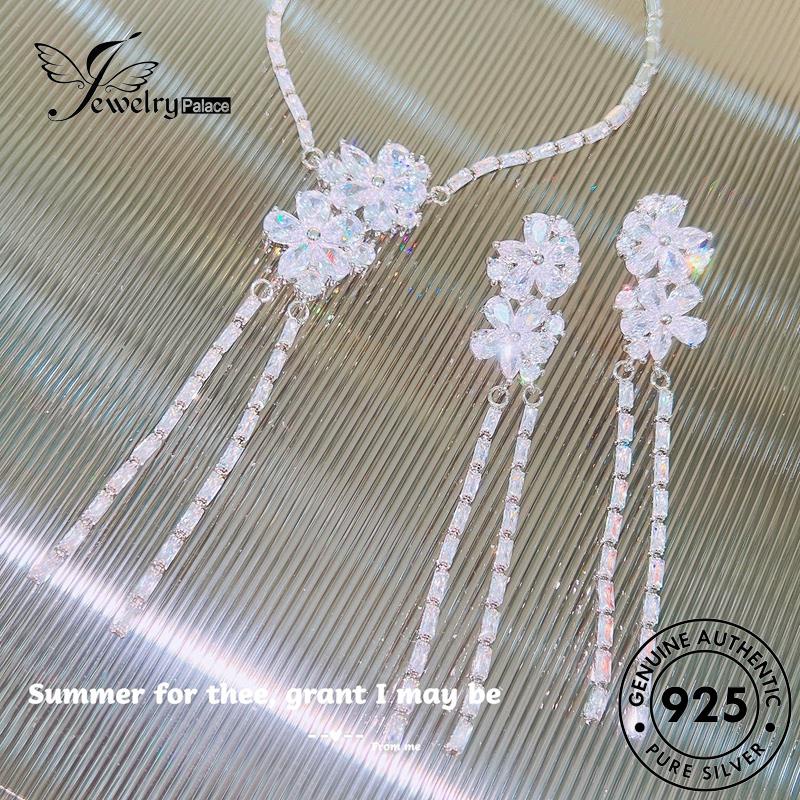 Perhiasantempat Wanita Asli Moissanite Kalung Berlian Set Perak925Bunga S547