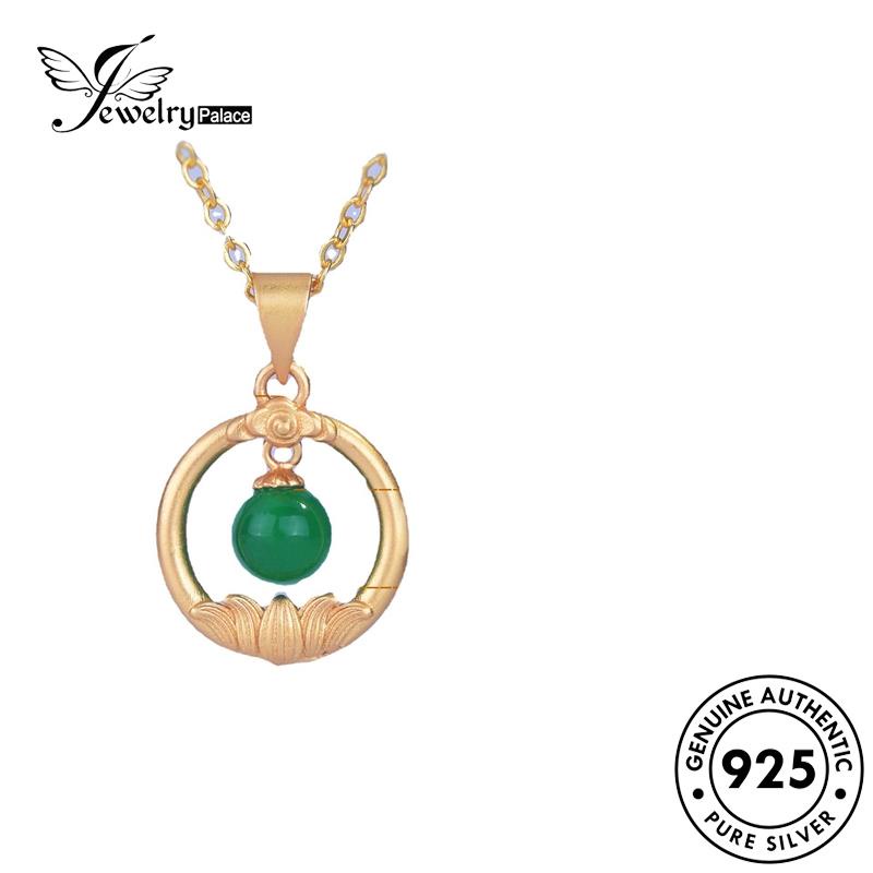 Perhiasantempat Wanita Gesper Perak Asli Kalung Set925 Safety Lotus Emerald S552