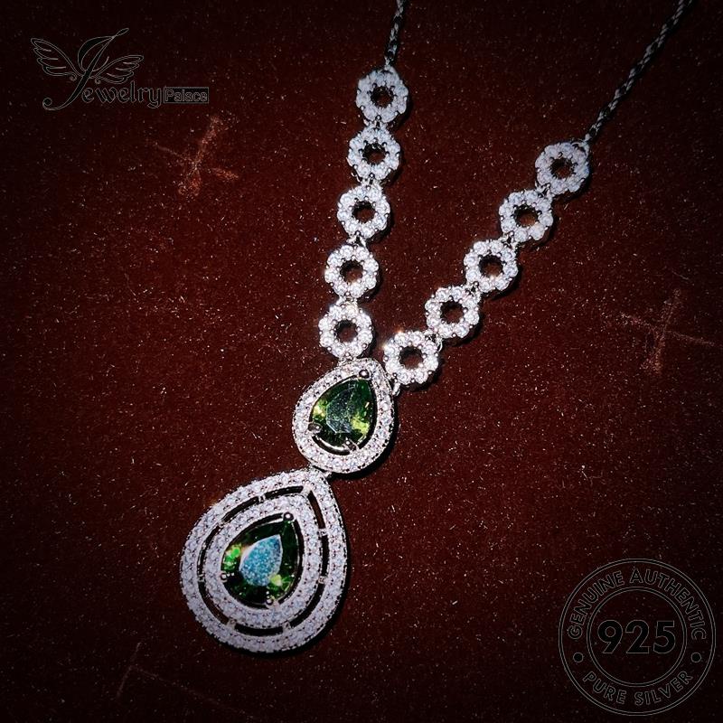 Jewelrypalace Asli Wanita Bentuk Set Kalung925 Emerald Drop Silver S577