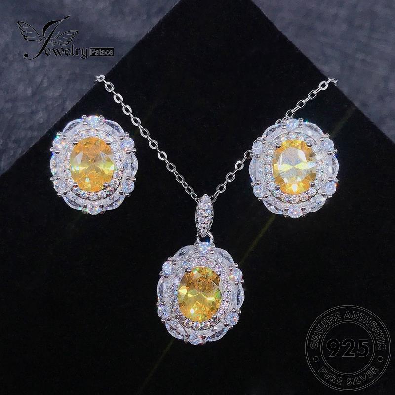 Perhiasantempat Wanita Set Citrine Kalung Mewah Perak925 Asli S582