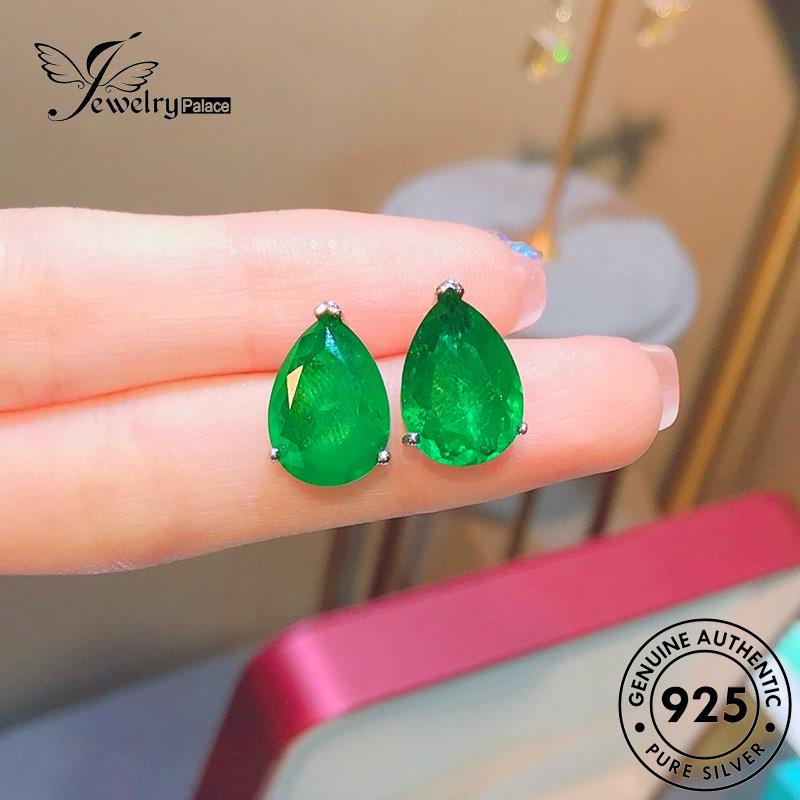 Jewelrypalace Kalung925 Wanita Bentuk Pir Set Emerald Perak Asli S592