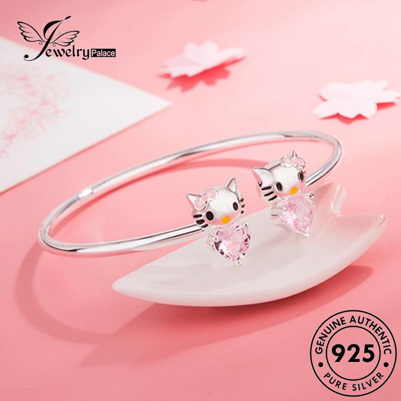 Jewelrypalace Kucing Berlian Kt Gelang Kristal Silver Pink Halo Wanita Fashion Asli925 B29