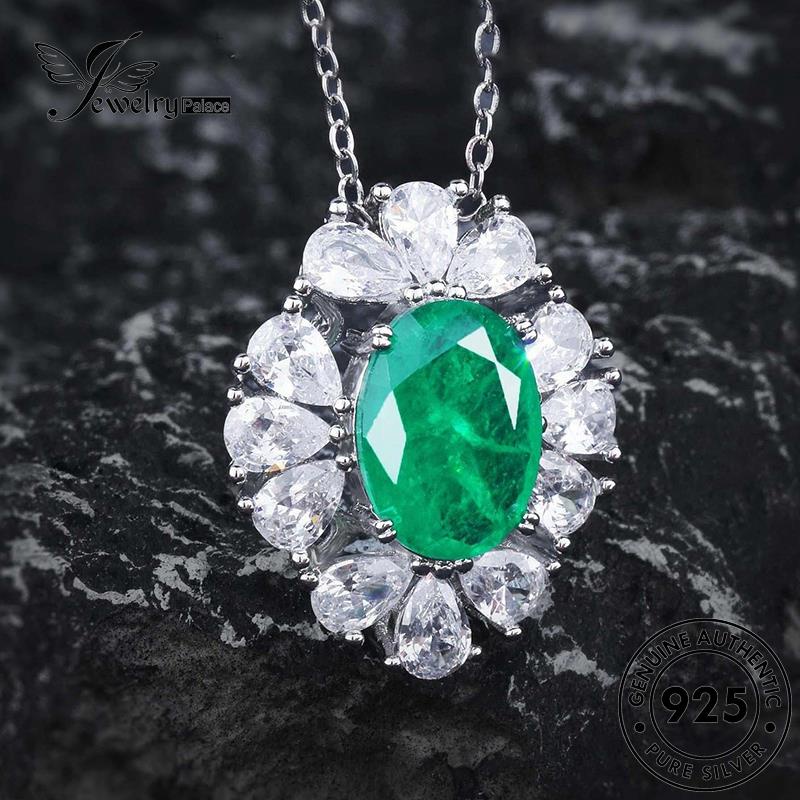 Jewelrypalace Perak Asli925 Set Wanita Emerald Kalung Mewah S613