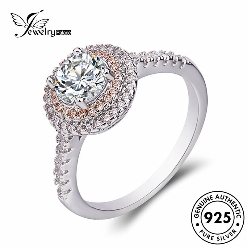 Jewelrypalace Cincin Bulat Wanita Moissanite Asli Fashion Perak925 Berlian R94