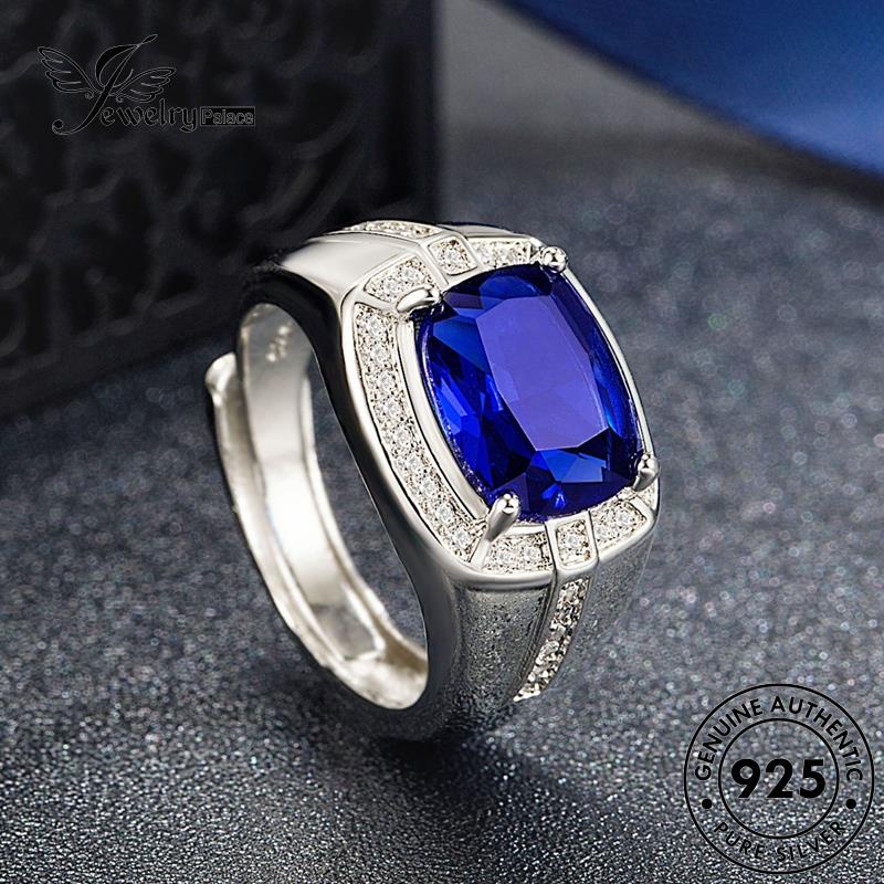 Jewelrypalace Cincin Kepribadian Pria Perak925 Asli Persegi Safir R106