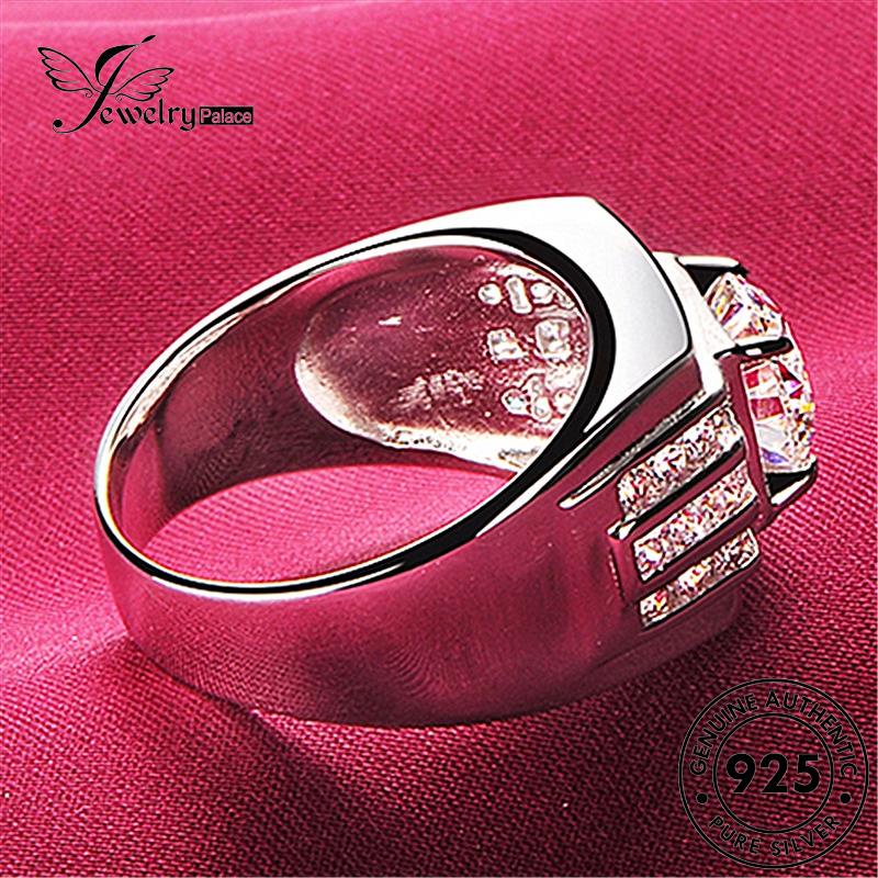 Jewelrypalace Berlian Asli Cincin Perak Pria Temperamen Persegi925 Moissanite R120