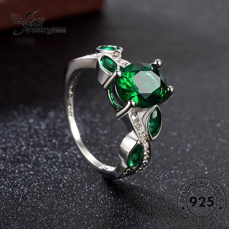 Tempat Perhiasan925 Oval Cincin Asli Creative Women Silver Emerald R361