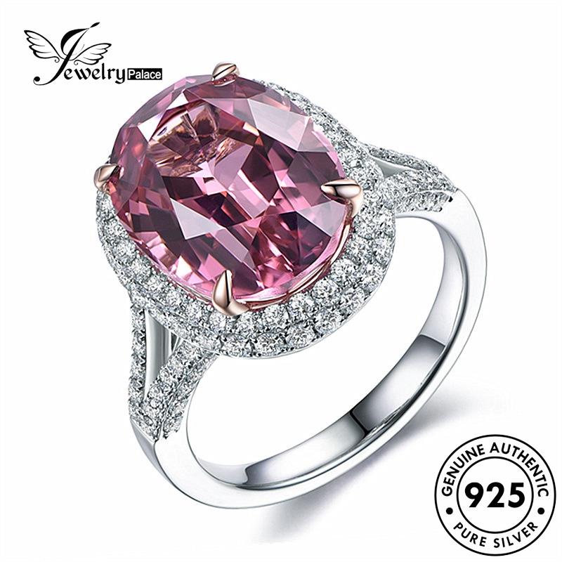 Perhiasantempat925cincin Simple Oval Kristal Asli Wanita Berlian Pink Perak R445