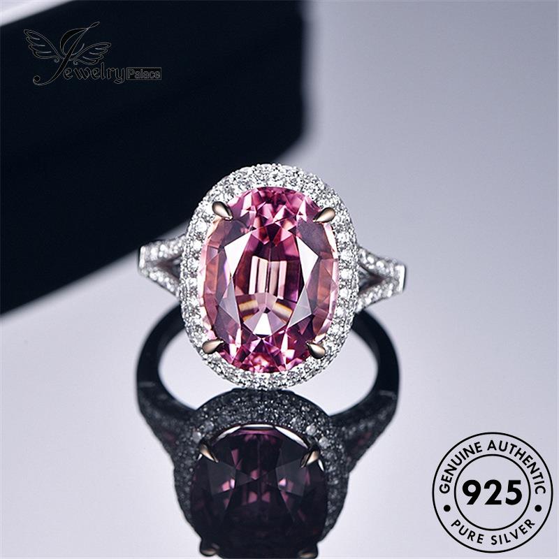 Jewelrypalace Cincin Berlian Asli Kristal Gold Pink Oval Wanita Perak925 Klasik R1274