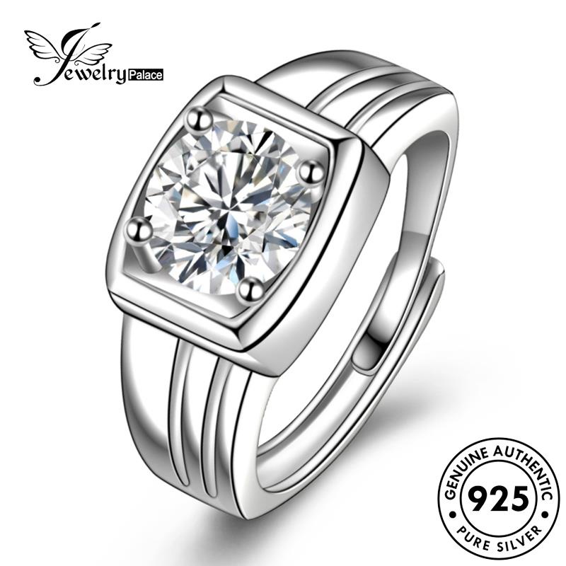 Jewelrypalace Cincin Berlian Kotak Asli Pria925 Moissanite Simple Perak R457