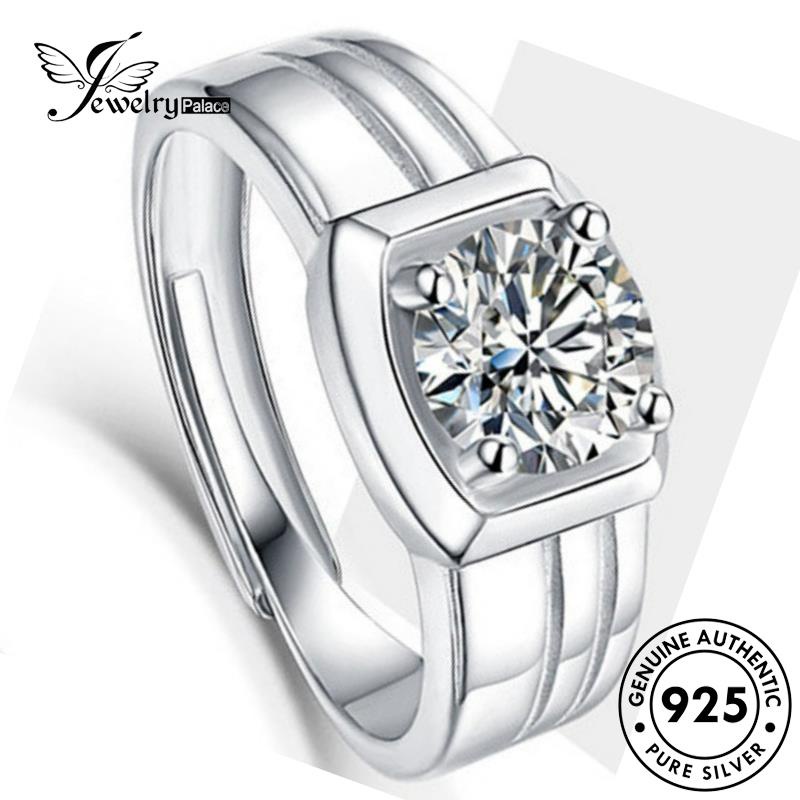 Jewelrypalace Cincin Berlian Kotak Asli Pria925 Moissanite Simple Perak R457