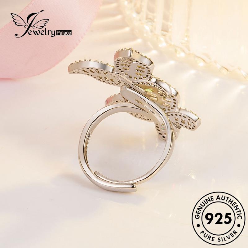 Jewelrypalace925 Cincin Berlian Asli Kreatif Perak Kupu-Kupu Moissanite Wanita R549