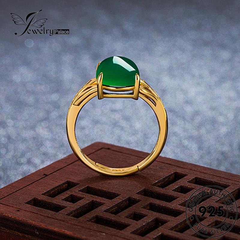 Jewelrypalace Cincin Emas925 Perak Wanita Vintage Asli Oval Giok R559