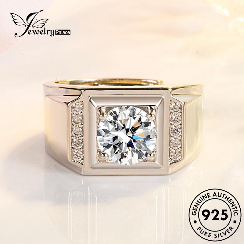 Jewelrypalace Cincin Moissanite Asli Pria Perak Mendominasi925 Berlian R578