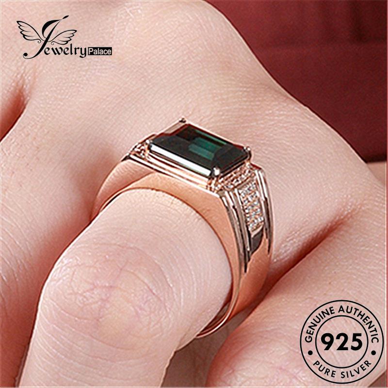 Jewelrypalace Square Rings Emas Zamrud925 Perak Wanita Temperamen Asli R605