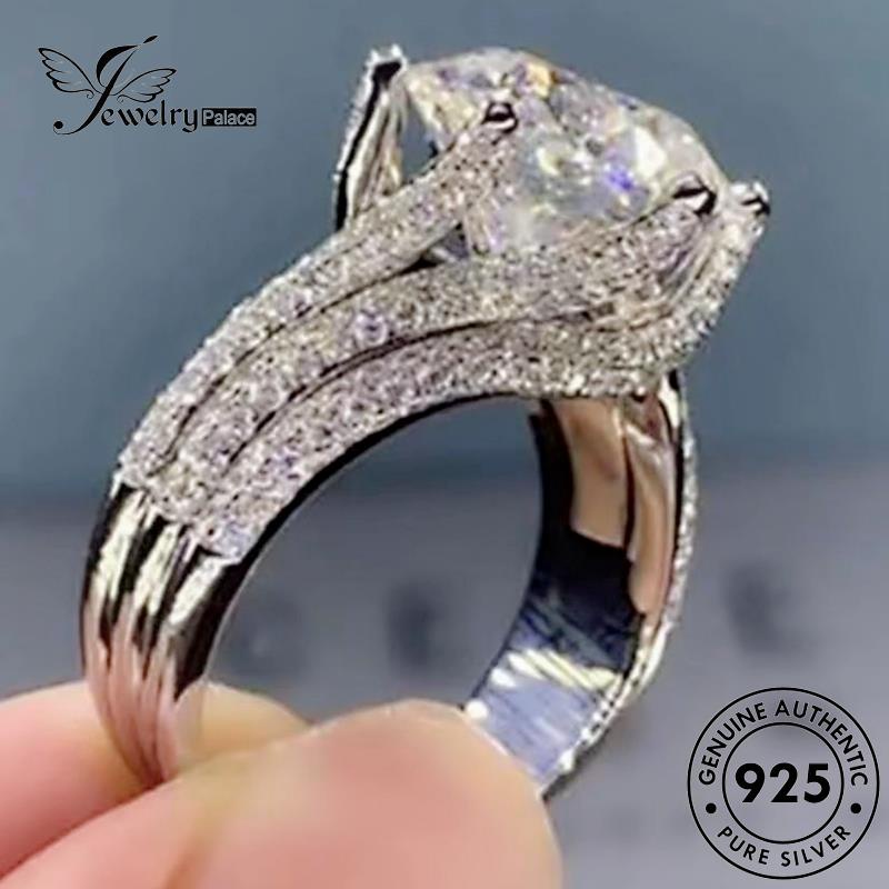 Jewelrypalace Cincin Wanita Moissanite Kreatif Emas925 Lingkaran Asli Berlian Perak R853