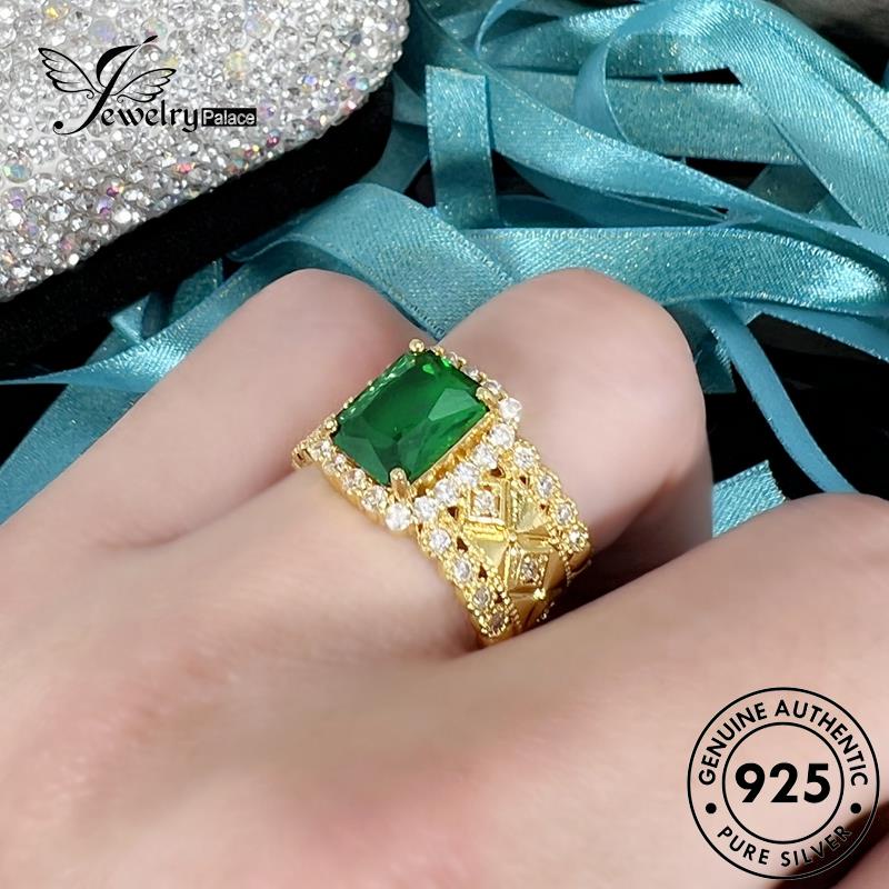 Jewelrypalace Emas Wanita Asli Persegi Kepribadian925 Cincin Perak Zamrud R854