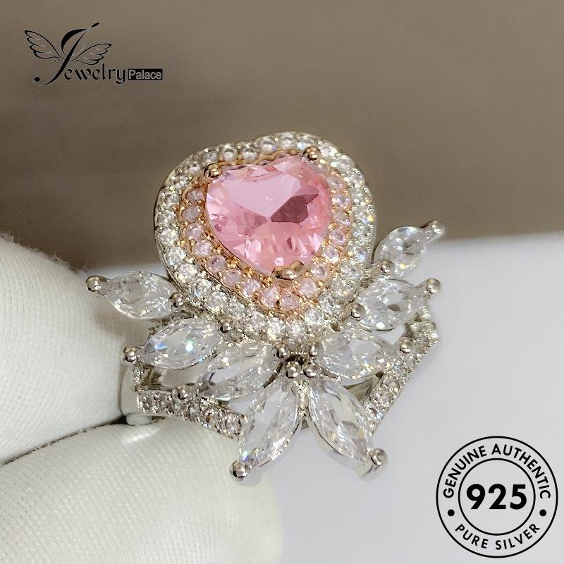 Jewelrypalace Berlian Mewah Asli Wanita Crystal Drop925 Bentuk Perak Cincin Pink R924