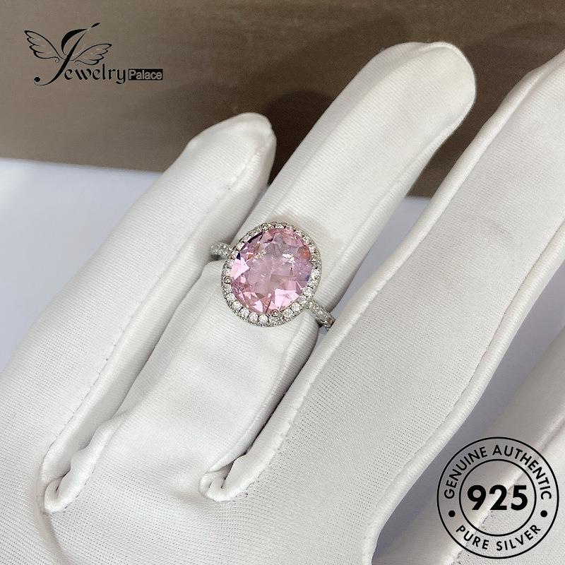 Jewelrypalace Personality Pink925 Asli Wanita Oval Perak Emas Kristal Berlian Rings R939