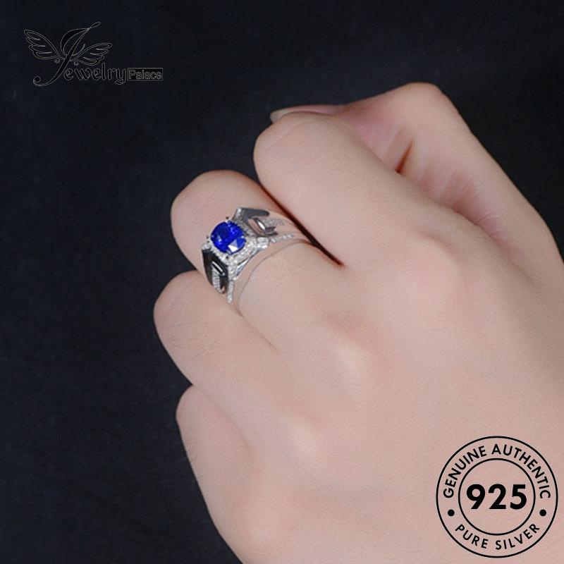 Tempat Perhiasan925 Wanita Oval Cincin Perak Asli Mendominasi Safir R942