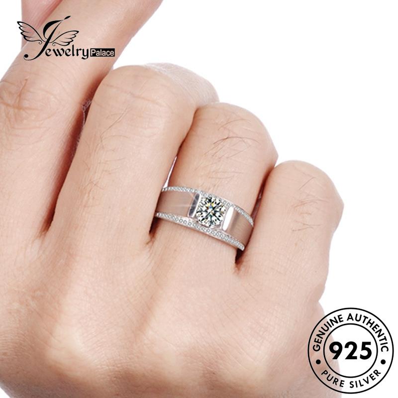 Jewelrypalace Berlian Asli Perak Pria925 Cincin Disikat Moissanite Fashion R1077