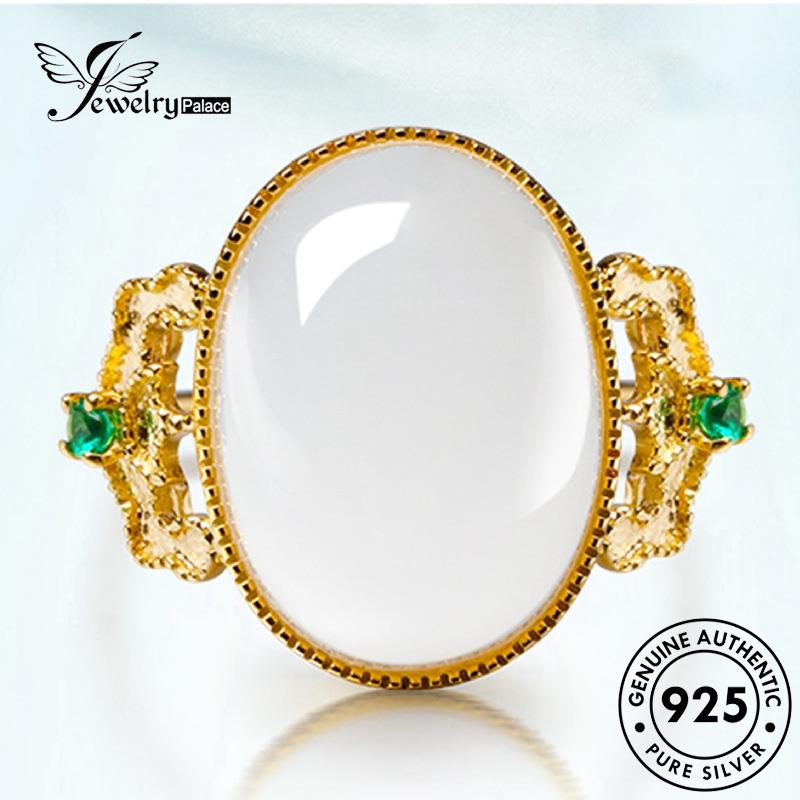 Jewelrypalace Cincin Emas925 Asli Vintage Wanita Giok Oval Perak R1086