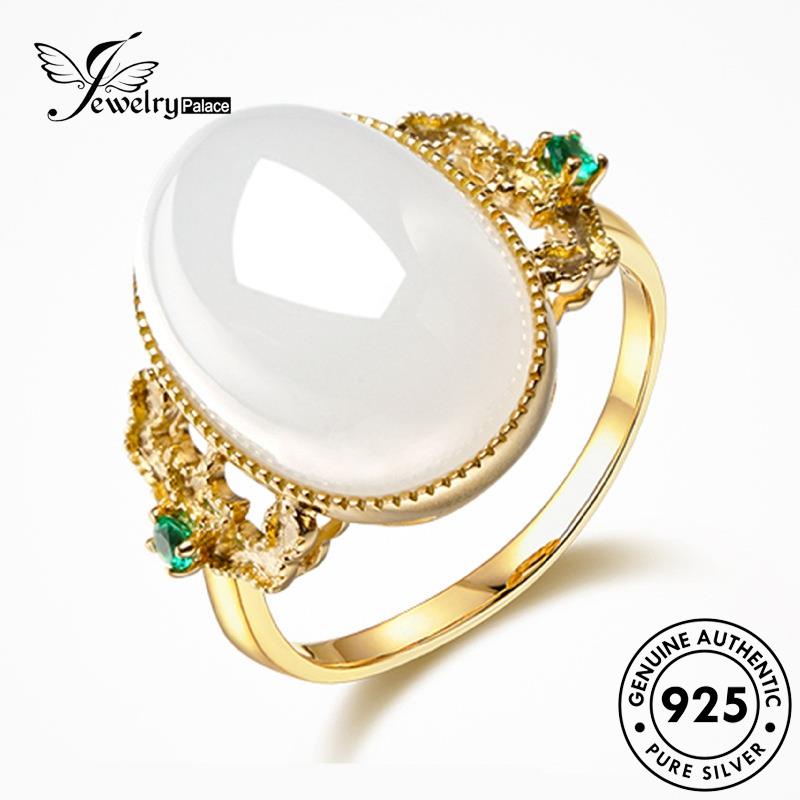 Jewelrypalace Cincin Emas925 Asli Vintage Wanita Giok Oval Perak R1086