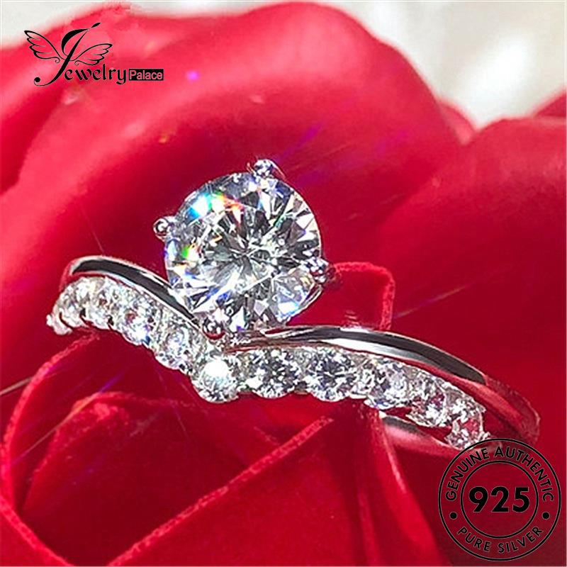 Jewelrypalace Moissanite925 V Perak Emas Cincin Wanita Bentuk Indah Berlian Asli R1166