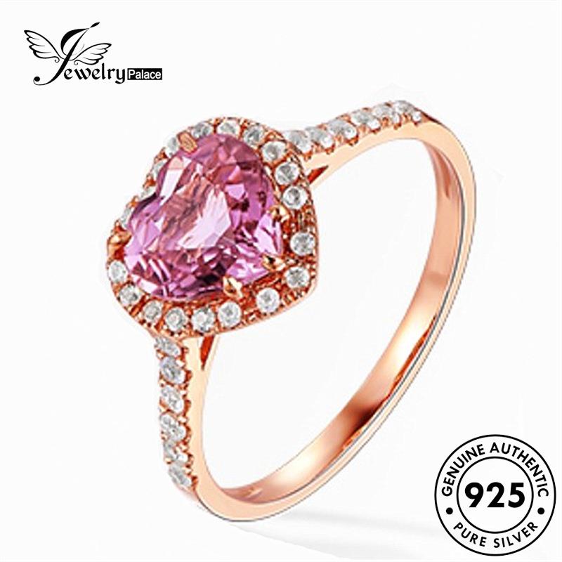 Jewelrypalace Perak Asli Wanita Kristal Pink Berlian Cincin925 Love Emas Fashion R1244