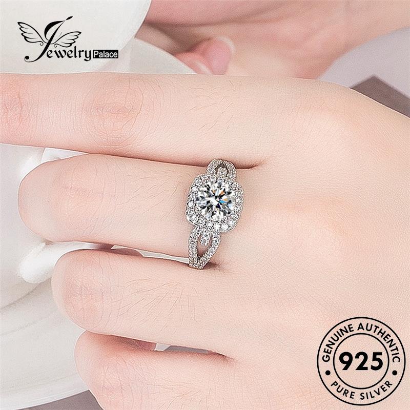 Jewelrypalace Cincin Perak Moissanite Berlian Asli Wanita Kotak Klasik925 R1371