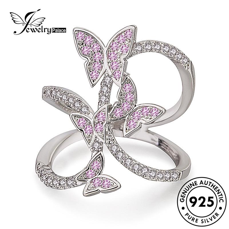Jewelrypalace Asli Berlian925 Wanita Kreatif Kupu-Kupu Cincin Pink Kristal Perak R1661