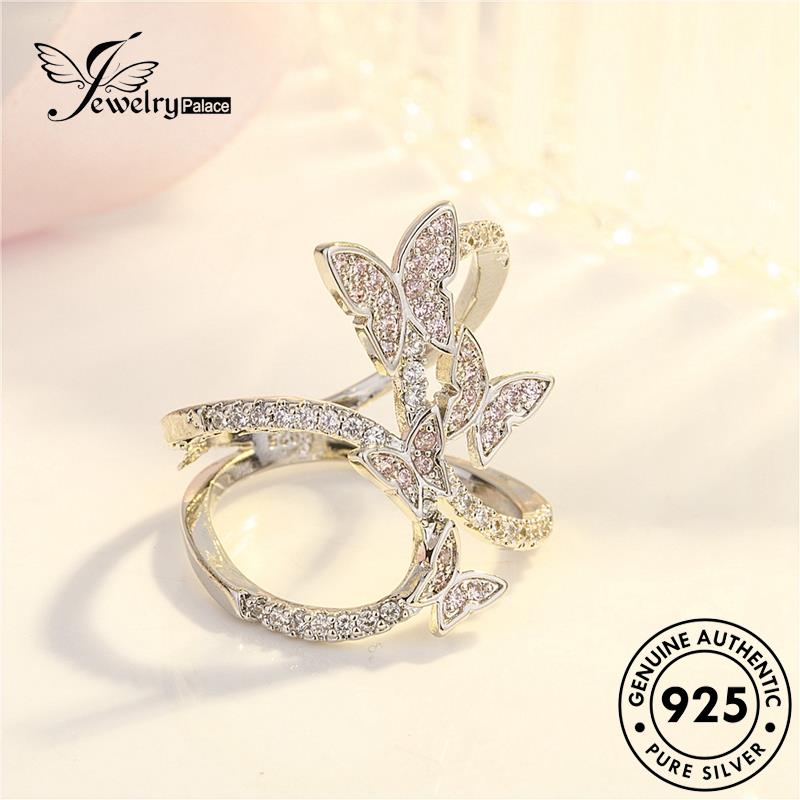 Jewelrypalace Asli Berlian925 Wanita Kreatif Kupu-Kupu Cincin Pink Kristal Perak R1661