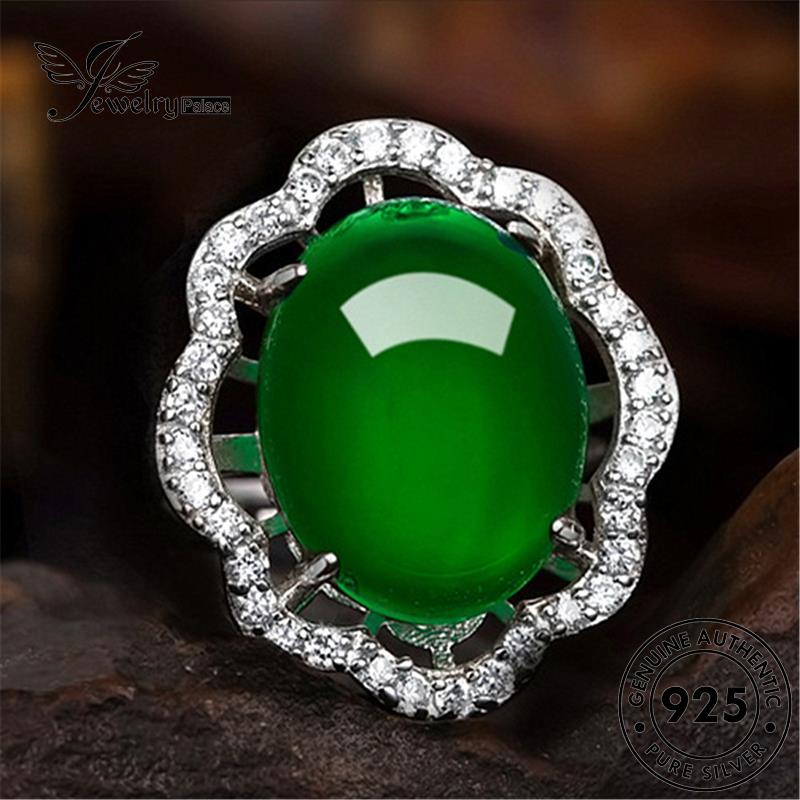 Jewelrypalace Cincin Oval Giok Wanita Perak925 Vintage Asli R1351