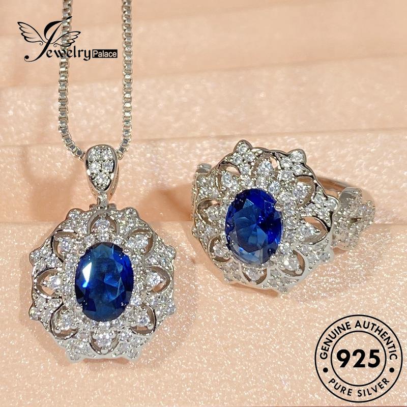 Jewelrypalace Kalung Safir Perak Asli Wanita Set Charm925Bintang S15