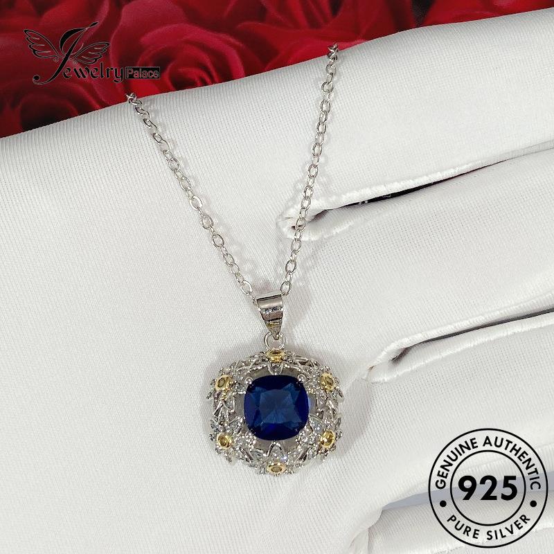 Jewelrypalace 925set Perak Bunga Safir Wanita Kalung Asli The S34