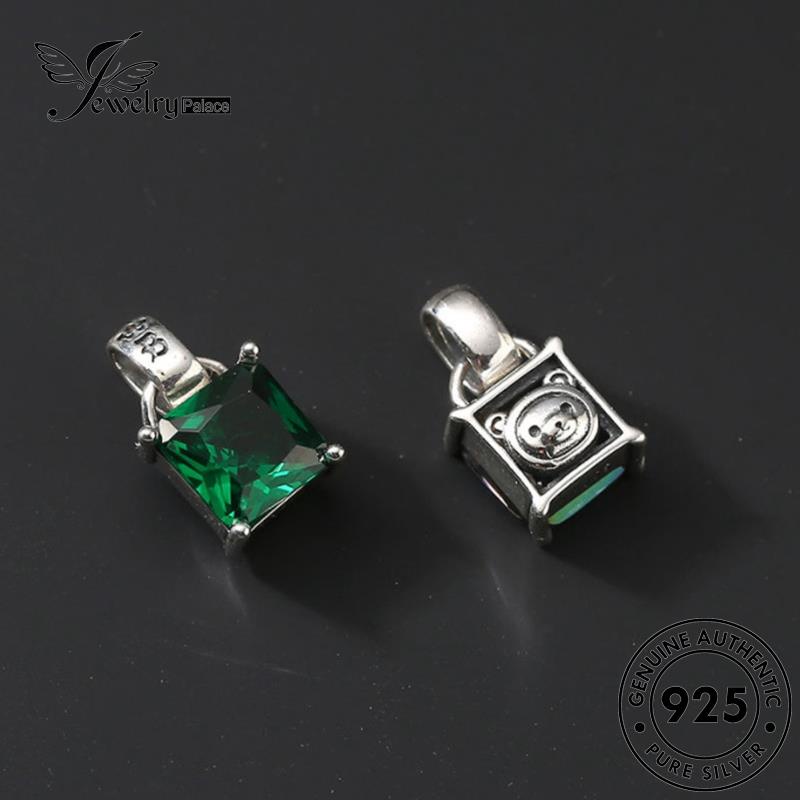 Tempat Perhiasan Wanita Asli Persegi Berlian925 Perak Emerald Kalung Simple N38