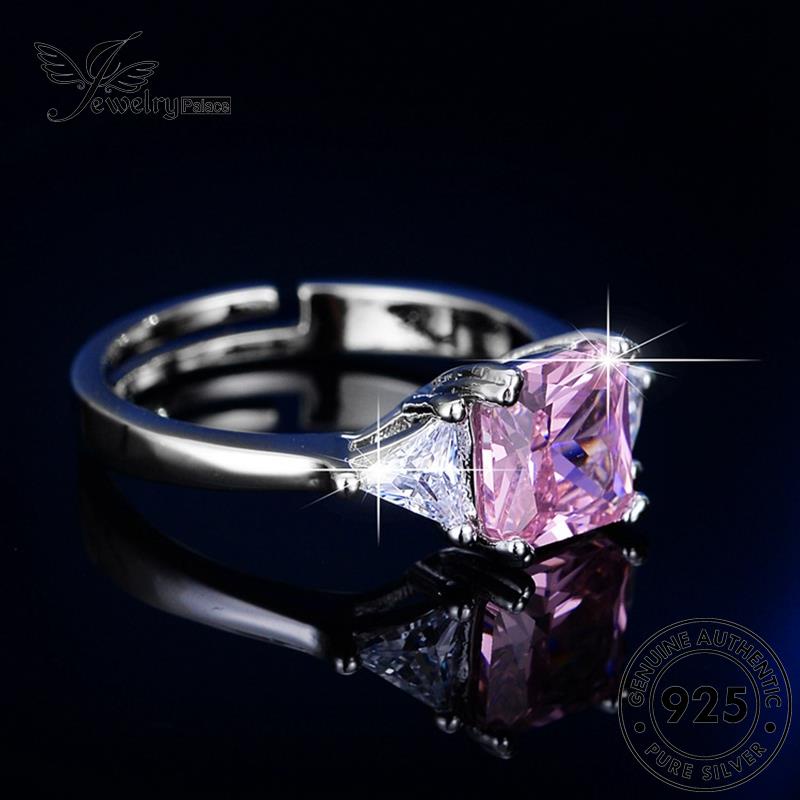 Jewelrypalace Simple Perak Asli Kotak Wanita Kristal925Cincin Berlian Pink R13