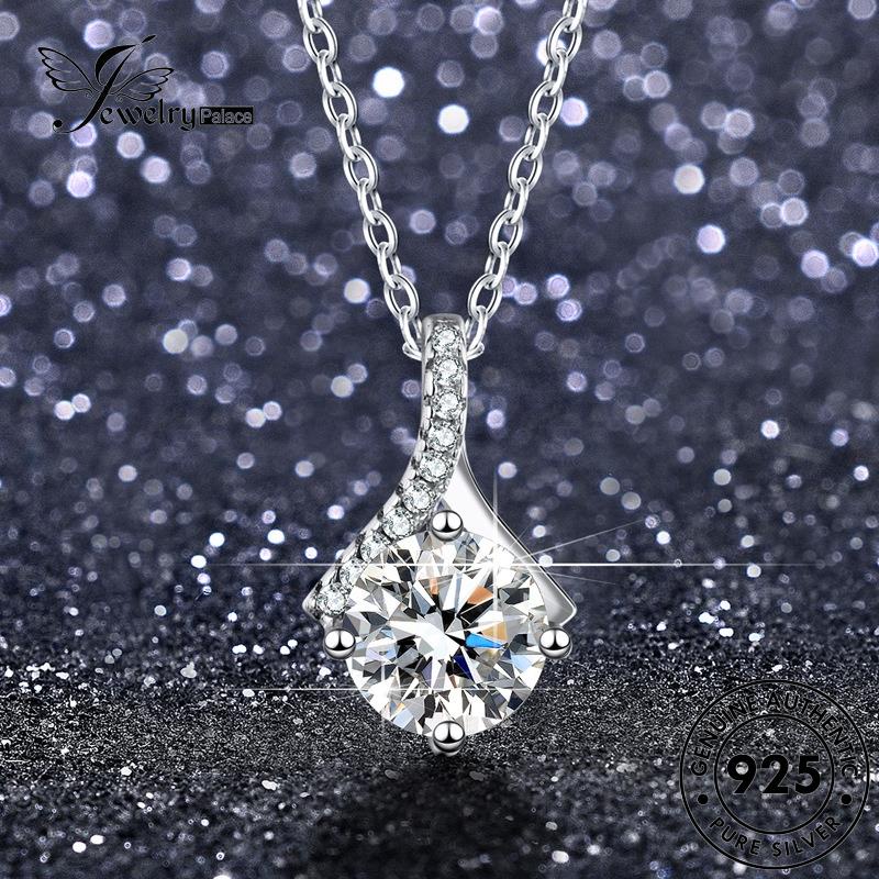 Jewelrypalace925 Moissanite Simple Asli Wanita Kalung Berlian Perak N98