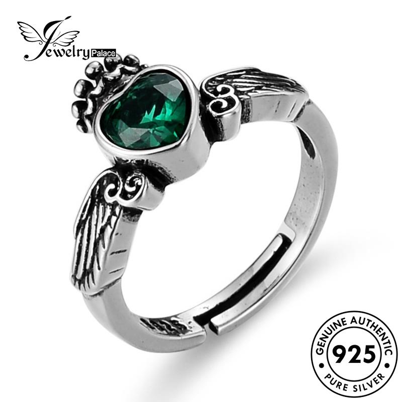 Jewelrypalace Cincin Indah925 Wanita Perak Asli Zamrud Mahkota R91