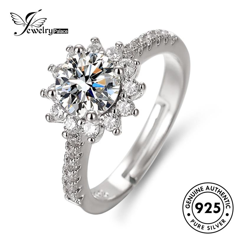 Jewelrypalace Cincin Berlian Wanita Asli Moissanite Perak925Bunga Mewah R121