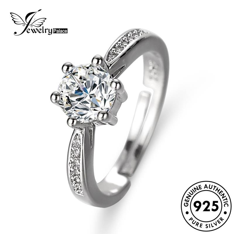 Jewelrypalace 925wanita Enam Klasik Berlian Moissanite Cakar Cincin Perak Asli R414