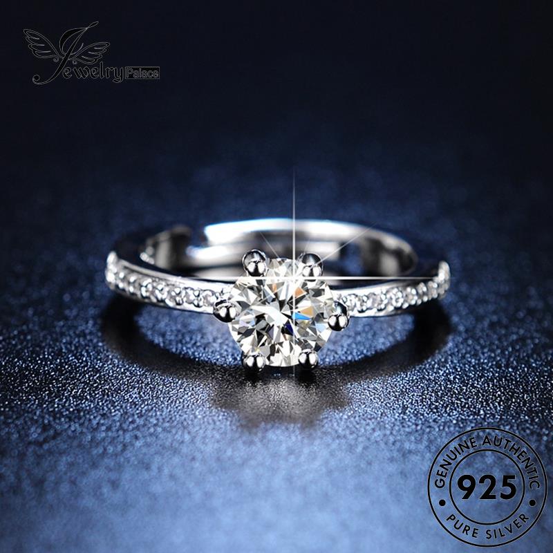 Jewelrypalace Asli Cakar Perak Wanita Moissanite Cincin Klasik Enam925 Berlian R425