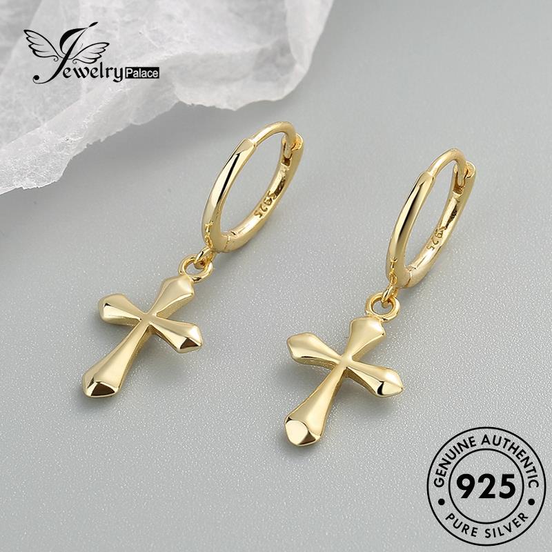 Jewelrypalace Emas925 Silang Hoop Simple Perhiasan Asli Moissanite Wanita Anting Perak M094