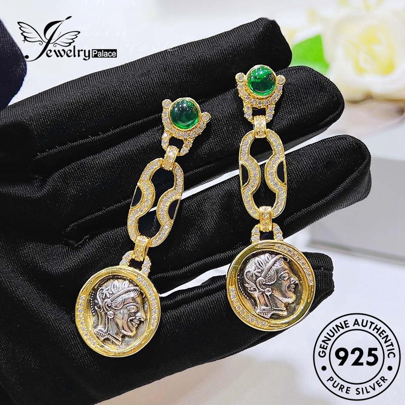 Jewelrypalace Relief Anting Perak925 Wanita Athena Stud Emerald Asli E1324