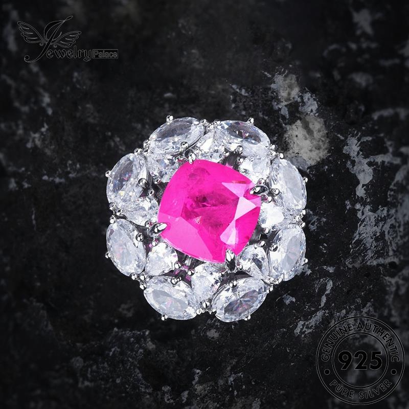 JEWELRYPALACE 925 Sterling Perhiasan Nikah Silver Aksesori Crystal Wanita Silver Asli Square Pink Murni Original Cincin Perak korea Diamond Kawin R2576