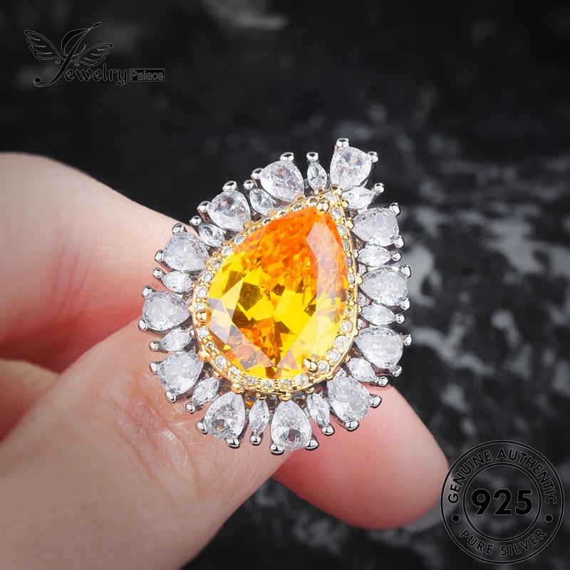 Tempat Perhiasan Wanita925 Cincin Perak Tetes Bentuk Citrine Asli R2585