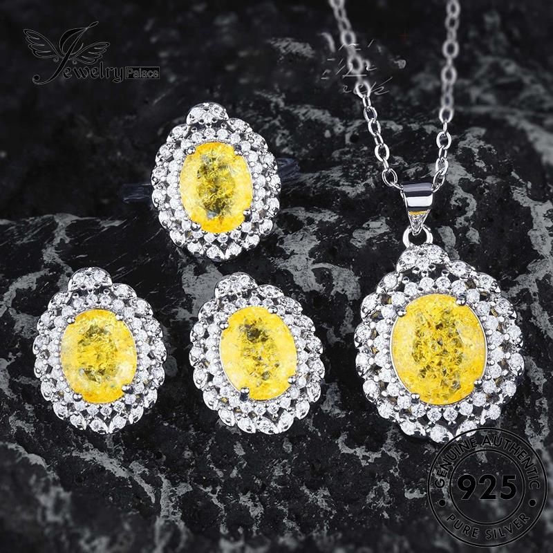 Jewelrypalace Original Kalung Set Citrine925 Wanita Perak Mewah S643