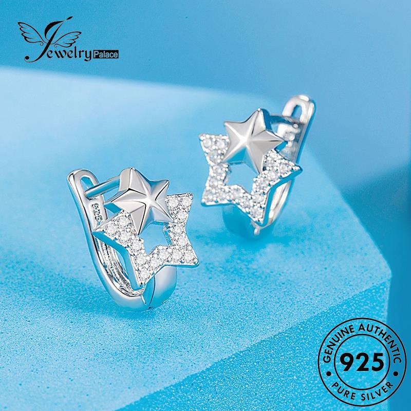 Jewelrypalace Anting Wanita Hoop Berlian Moissanite925 Pentagram Perak Emas Asli E720