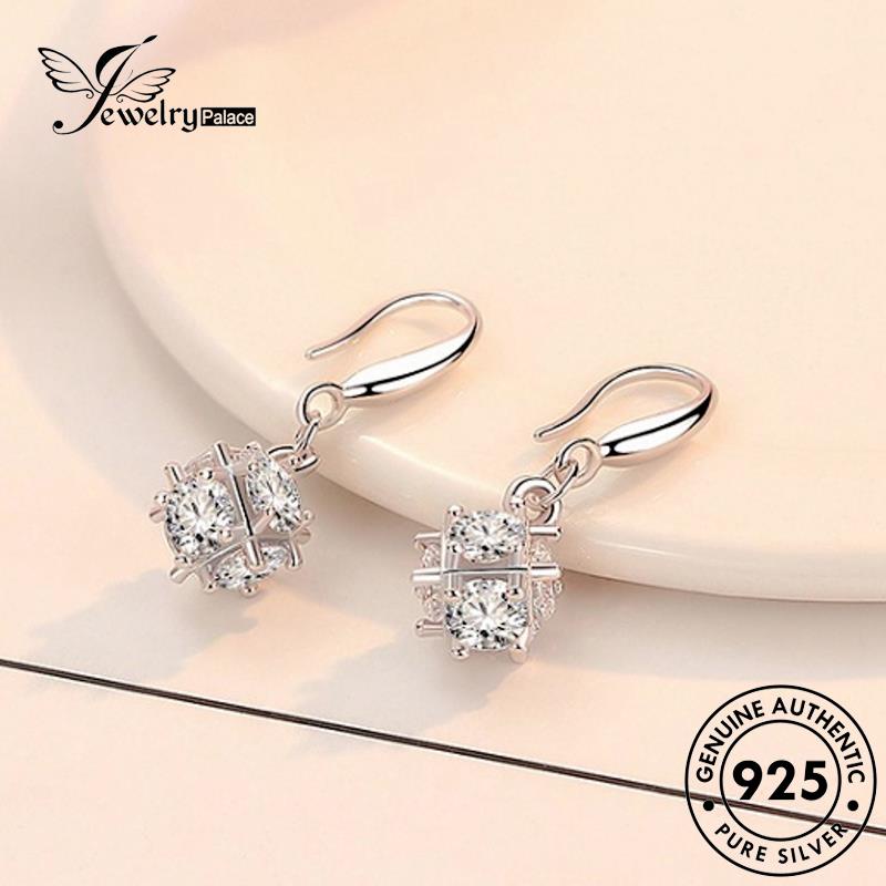 Jewelrypalace Anting Kait Magic Perak Kubus Moissanite Berlian Emas Asli925 Wanita E728