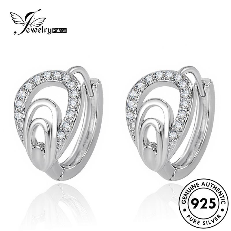 Jewelrypalace Anting Perak Cangkang Berlian Bentuk925Emas Moissanite Hoop Asli Wanita E743